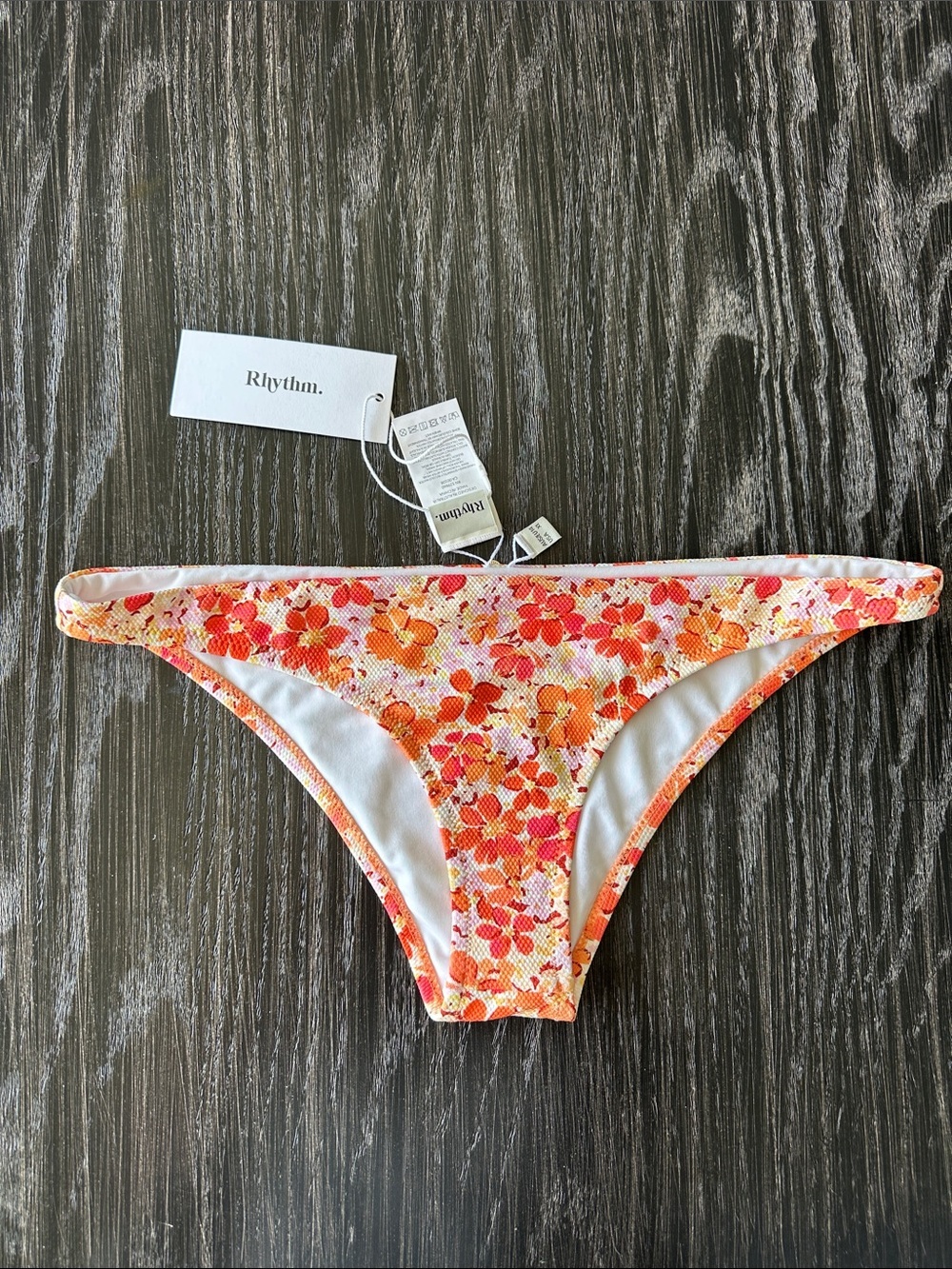 NWT Rhythm. Rosa Floral Cheeky Pink Orange Pant Bikini Bottom, Size XL